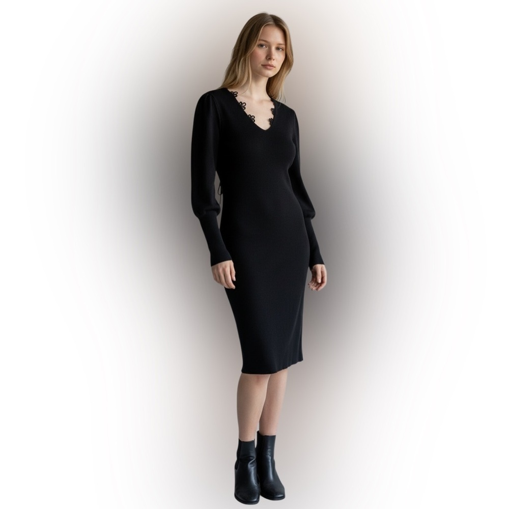 *NWT* Flattering BTFBM Black Ribbed Knit Mini Dress Lace-Up Back Size M - Picture 9 of 9